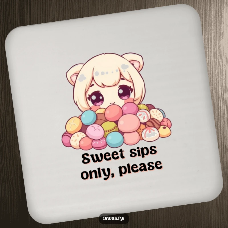 Funny Sweet Peeker Coaster: Coaster featuring a cute character with wide eyes peeking from sweets. Perfect funny gift.