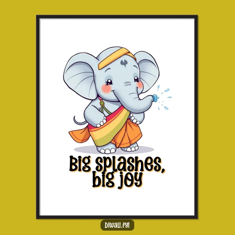 Funny Elephant Art Poster: Sari Water Sprayer, Vibrant Decor & Funny Gift