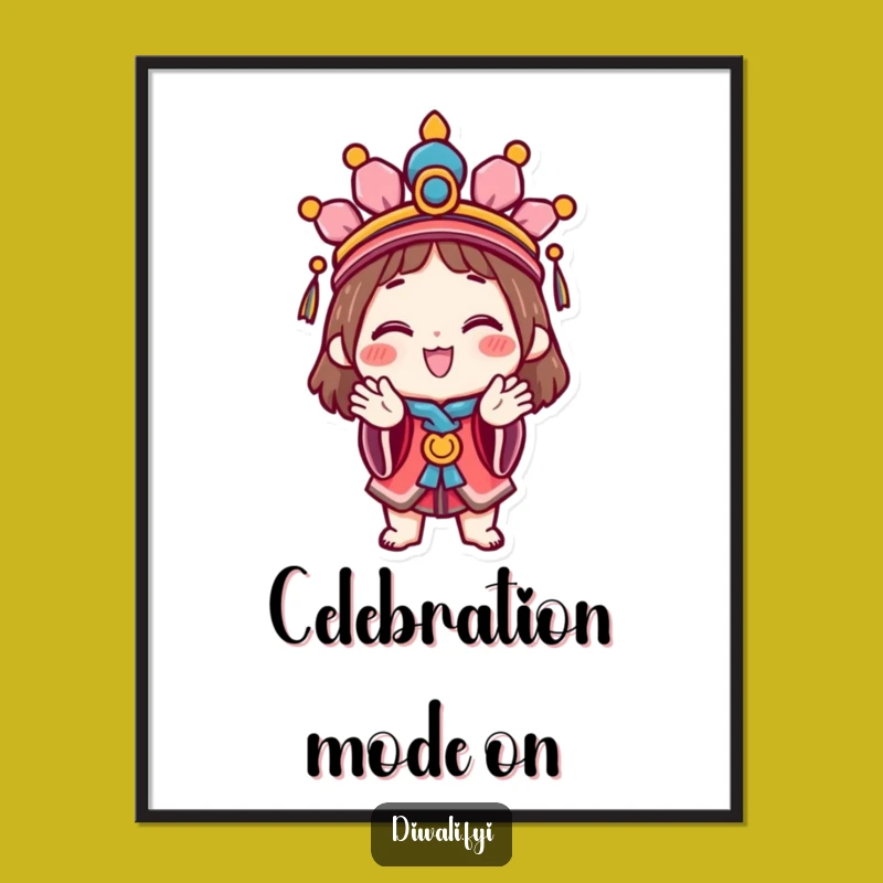 Funny Celebration Character Poster: Festive art of a happy character festive headdress clapping, a vibrant funny gift.