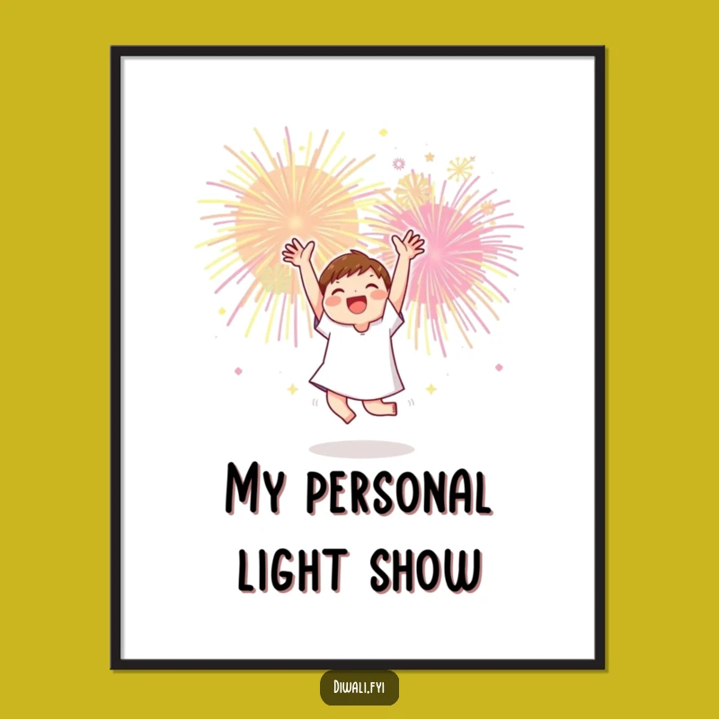 Funny Celebration Poster: Dancing Character, Fireworks Art, Joyful Decor Gift