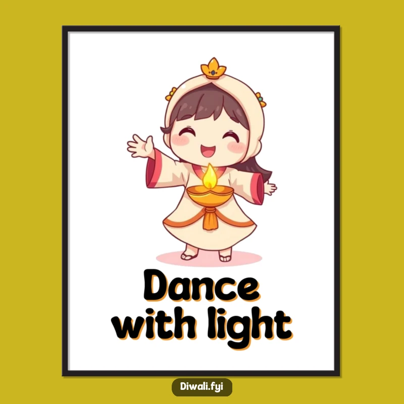 Funny Diya Dancer Poster - Smiling Glow Art Print for Festive Decor