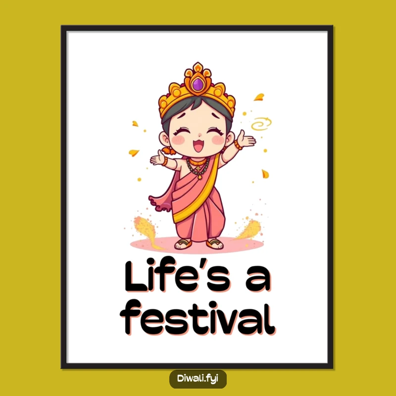 Funny Holi Poster: Cute Character In Sari, Hilarious Powder Toss Wall Art Gift