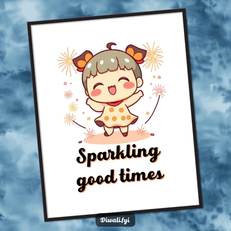 Funny poster print of a playful character dancing energetically with small firecrackers popping around them, creating a festive atmosphere.