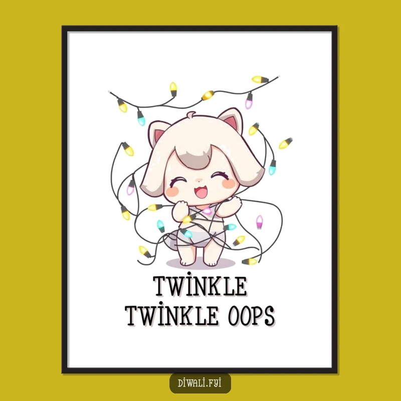 Funny Tangled Lights Poster: Playful Character Holiday Decor Gift