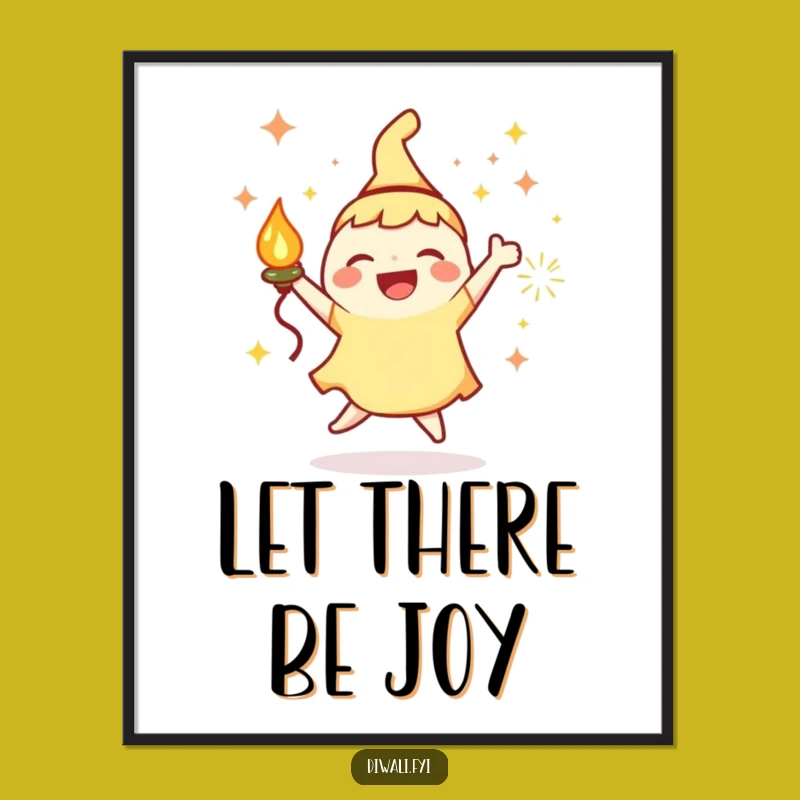 Funny Wall Art Poster: Joyous Character With Lamp, Sparks, Hilarious Gift