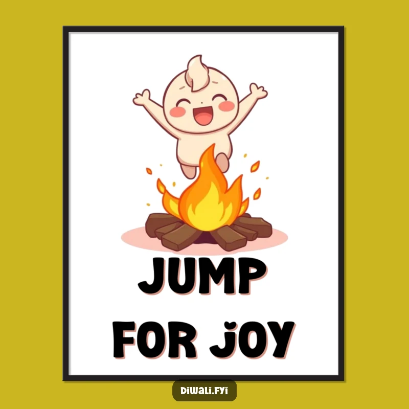 Funny Bonfire Leap Poster - Happy Character's Daring Fire Jump Art Gift