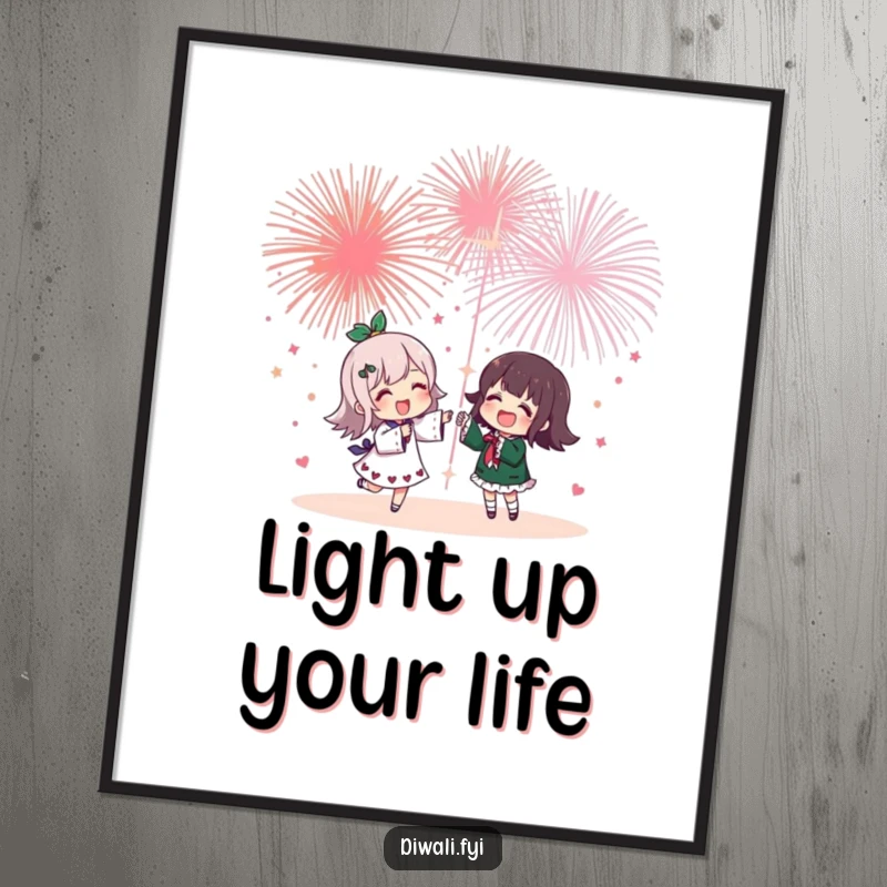 Funny poster showing a cheerful character and friend sharing a magical fireworks display, emphasizing friendship and the beauty of shared moments.