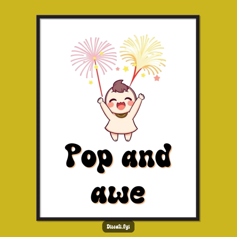 Funny Delighted Character Fireworks Poster: Festive Wall Art for Joy