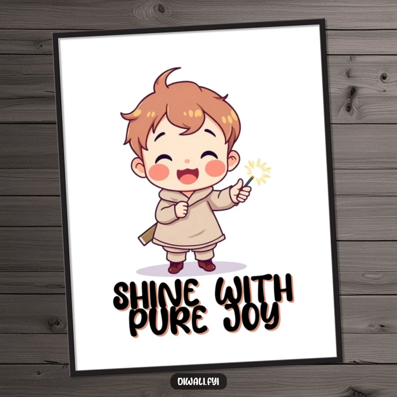 Funny poster art of a delighted child character holding a sparkler torch, radiating innocent joy and magical, glowing wonder.