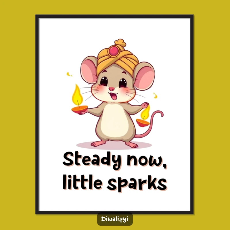 Funny Mouse Diwali Poster: Juggling Diyas Art, Festive Decor & Funny Gift