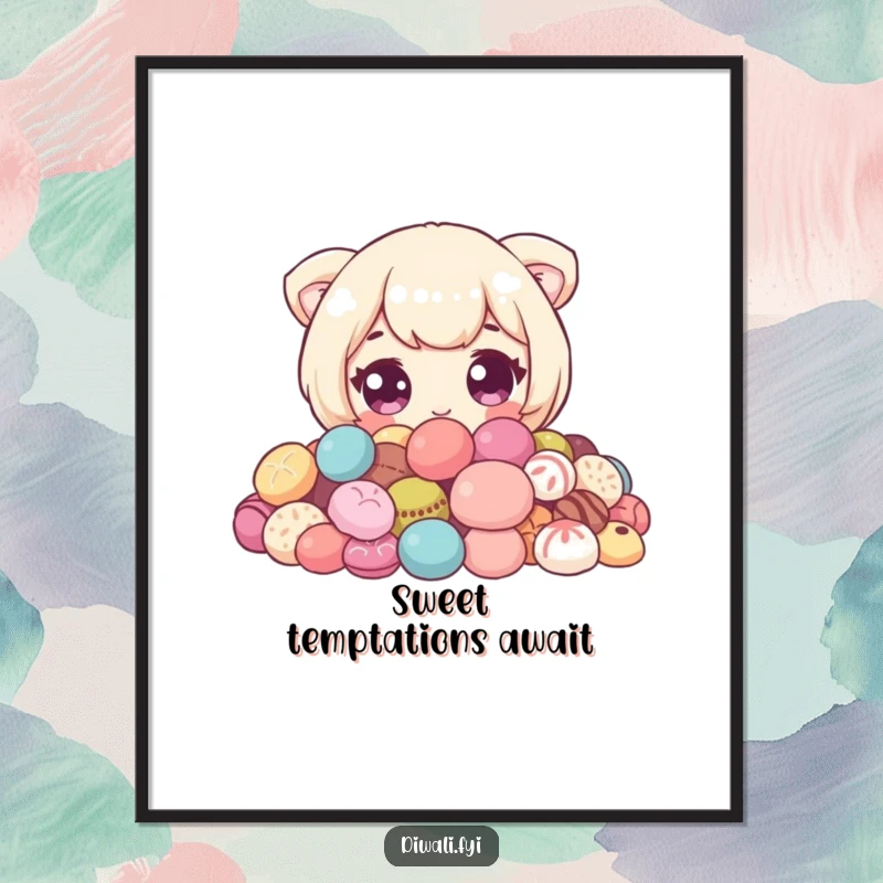 Funny Sweet Peeker Poster: Cute art print of a character with wide eyes peeking from behind sweets. Great funny gift.