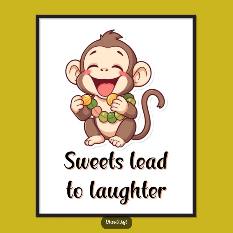Funny Monkey Art Poster: Sweet Garland Eater, Vibrant Decor & Funny Gift