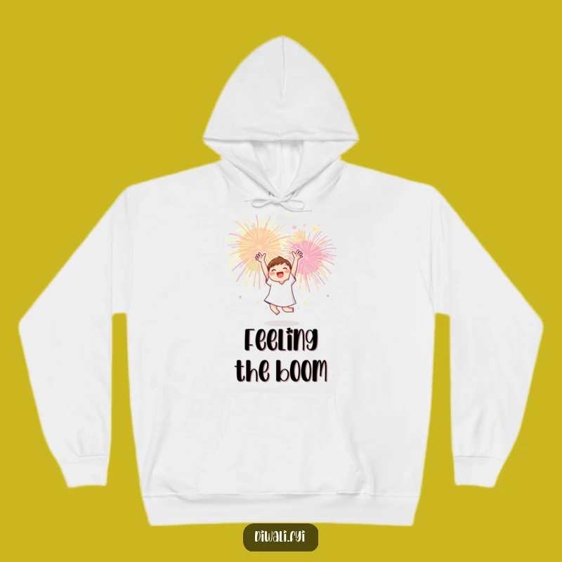 Funny Celebration Hoodie: Dancing Character, Fireworks Design, Cozy Gift