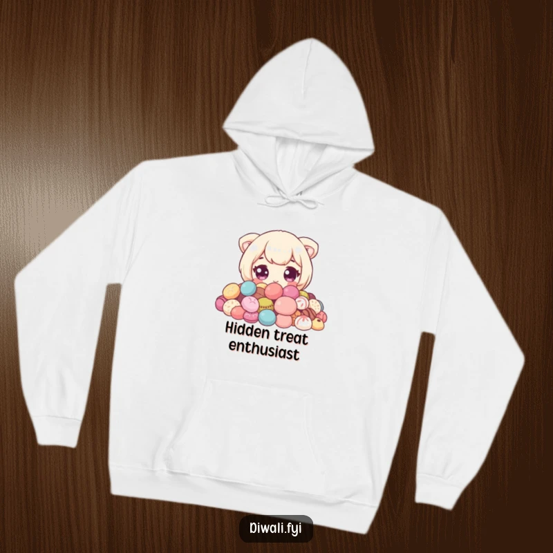 Funny Sweet Peeker Hoodie: Comfortable hoodie featuring a cute character with wide eyes peeking from sweets. Great funny gift.