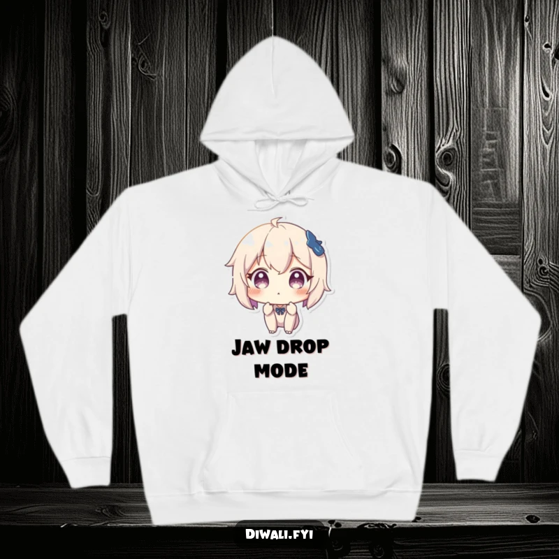 Funny hoodie showcasing a character with a comically surprised expression, ideal for comfort and expressing astonishment.