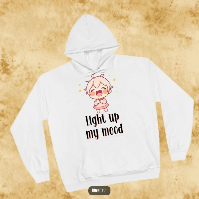 Funny hoodie depicting a character overcome with laughter, a small sparkler adding a touch of festive, comedic flair.