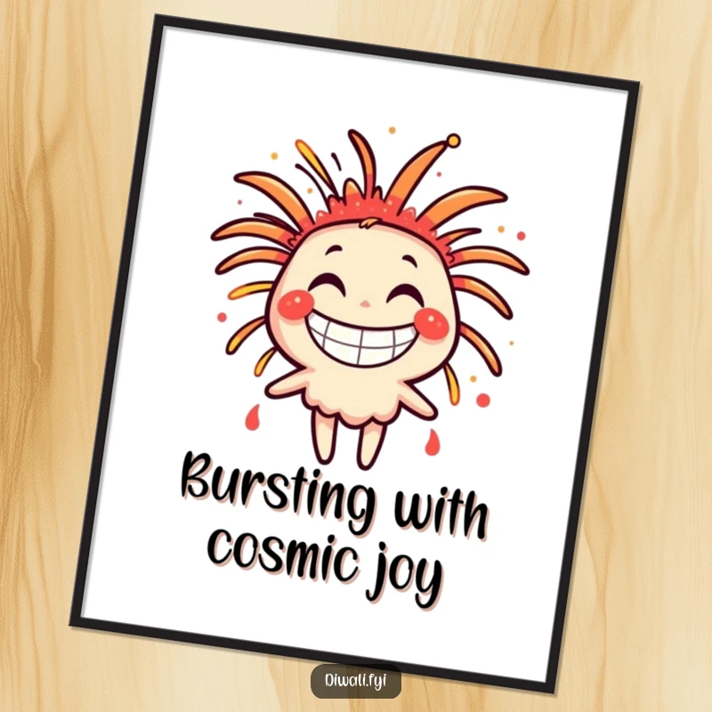 Funny Free Printable Wall Art: A happy firework character bursting vibrantly with a wide, infectious grin.