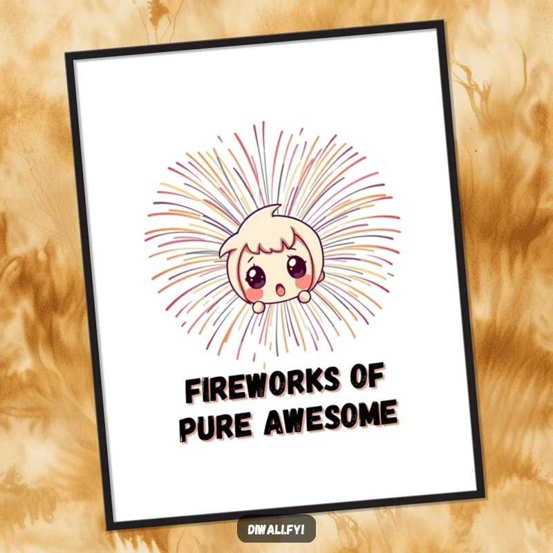 Funny Free Printable Wall Art: A character with wide, shocked eyes peeking out playfully from behind an enormous firework burst.