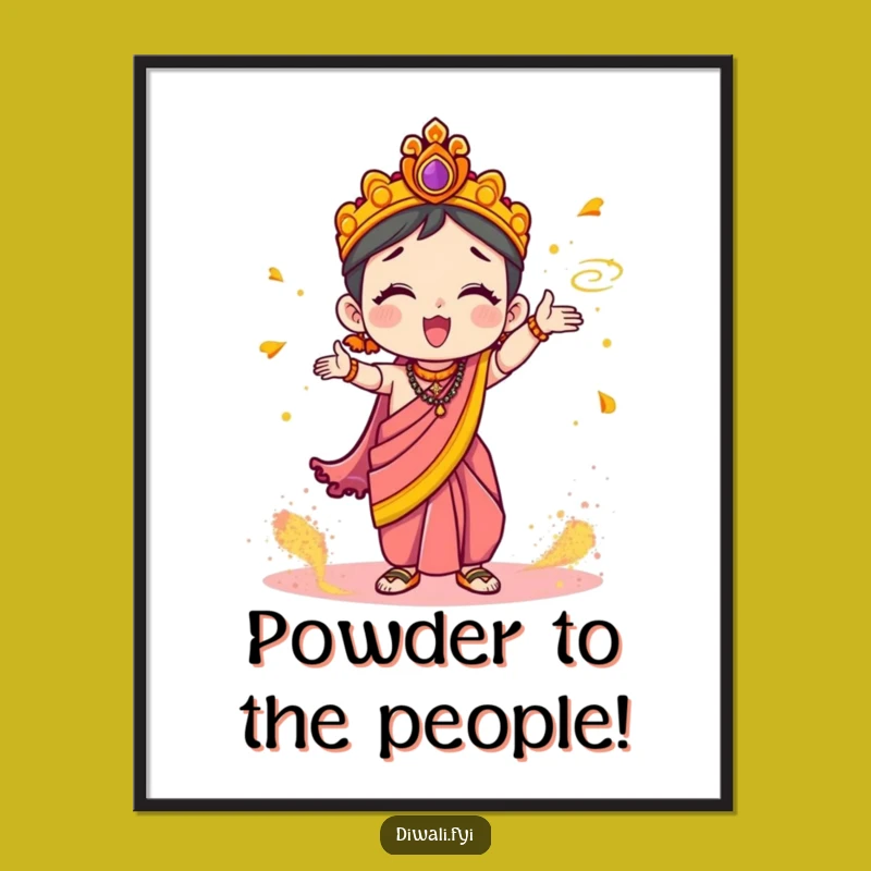 Free Printable Wall Art: Cute Sari Character Tossing Powder - Funny Downloadable Art