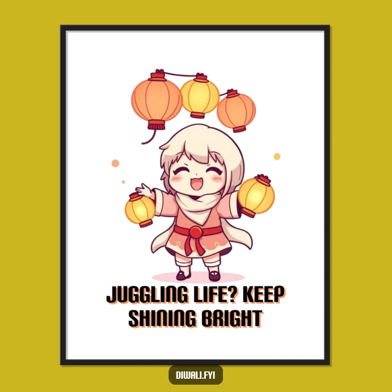 Funny Free Printable Wall Art: Juggling Lanterns Character, Magical Downloadable Decor!