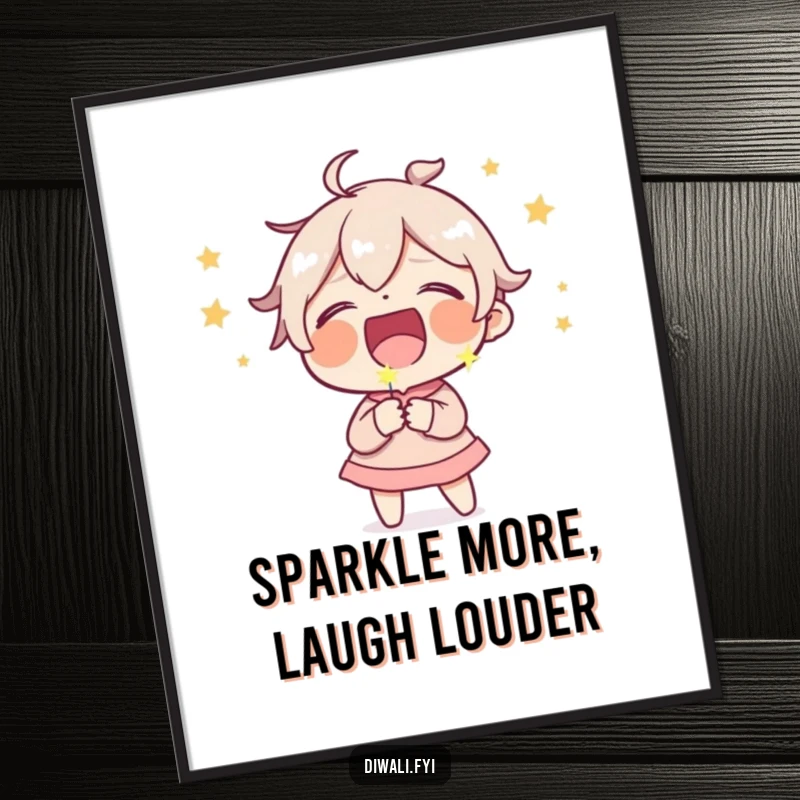 Funny Free Printable Wall Art of a character in uproarious laughter, holding a small, bright sparkler, radiating joy.