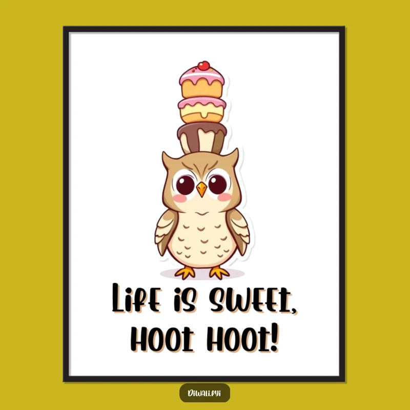 Funny Free Printable Wall Art: Owl's Treat Tower Downloadable Art Gift