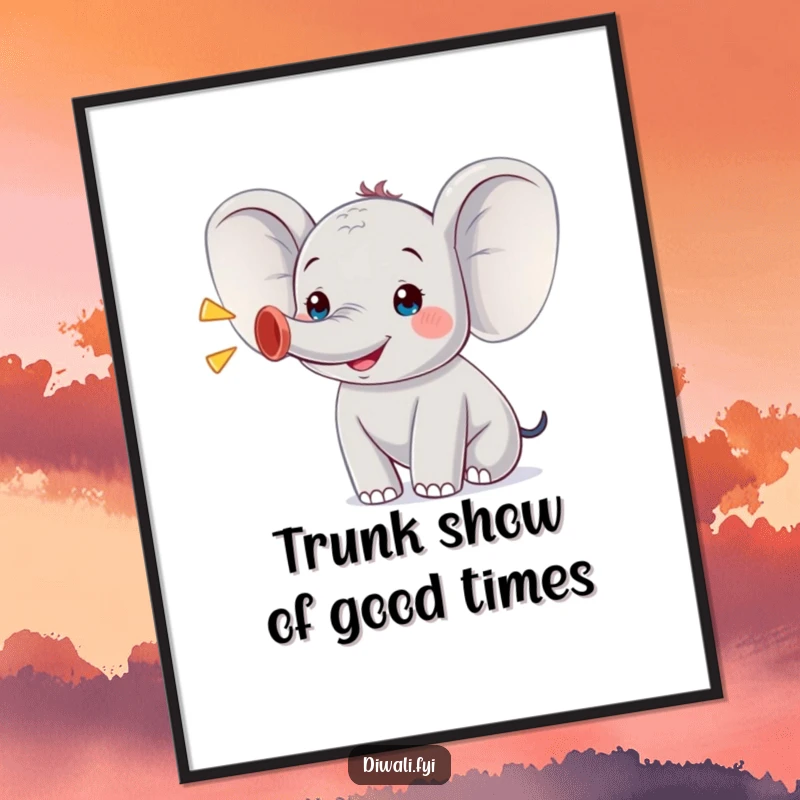 Funny Free Printable Wall Art: A cheerful elephant character gleefully trumpeting with joy, perfect for adding humor to any room.