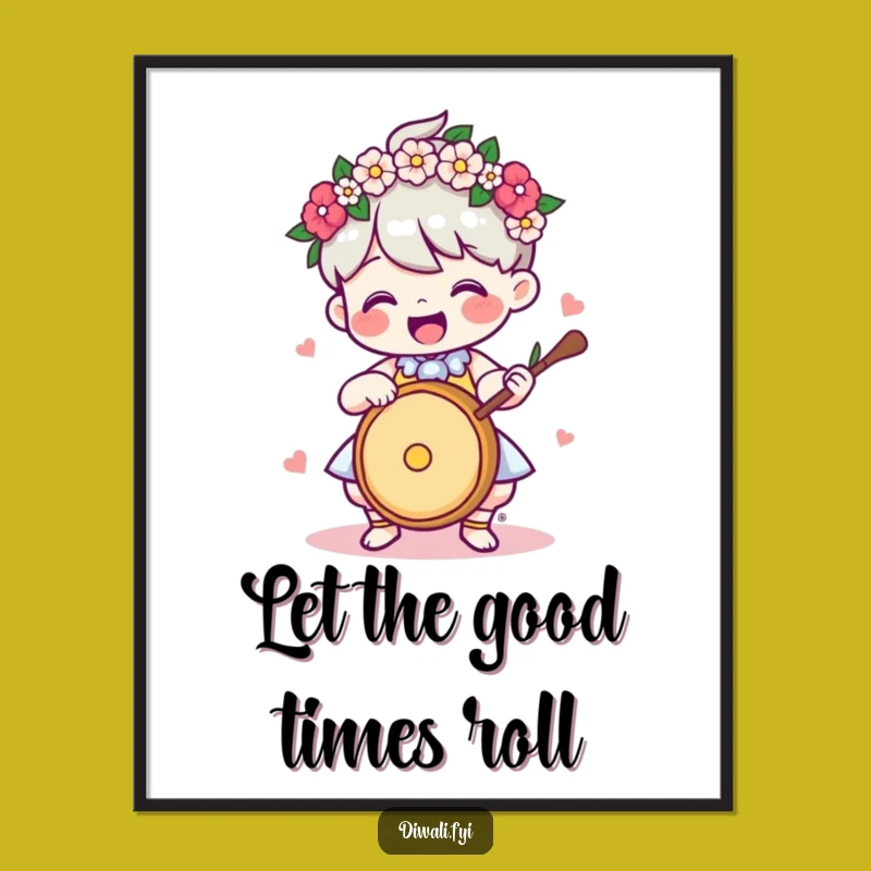 Free Printable Wall Art: Drumming Garland Character - Fun Downloadable Art