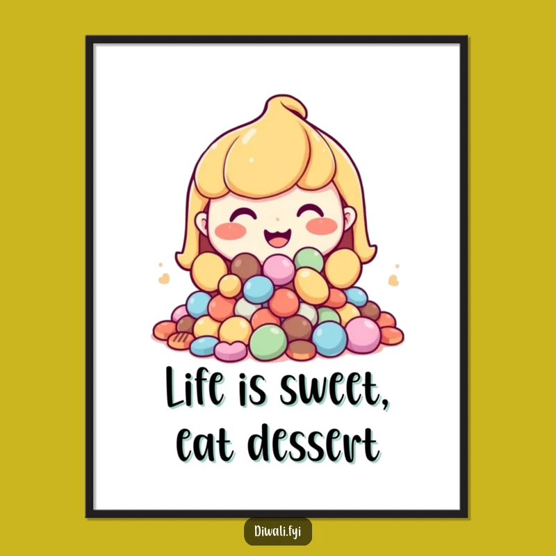Free Printable Wall Art: Happy Sweets Character, Humorous Downloadable Foodie Decor
