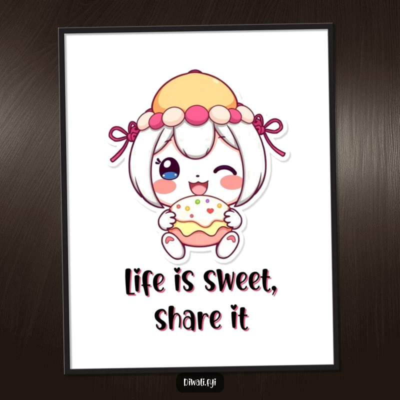 Funny Free Printable Sweet Art: Cheerful character with a big smile shares a festive sweet.