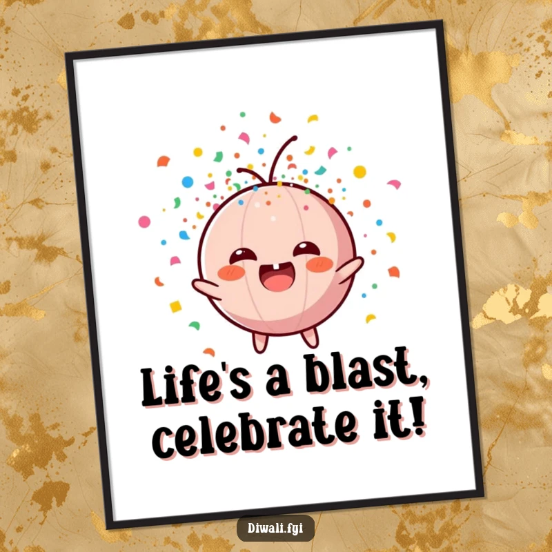 Funny Free Printable Wall Art: An energetic firecracker character explodes with vibrant confetti, adding playful decor to any room.