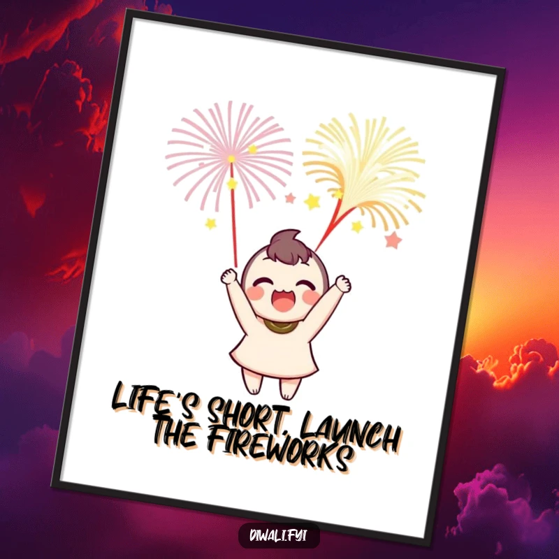 Funny Free Printable Wall Art: A character beaming with delight as small, colourful fireworks explode from their hands.