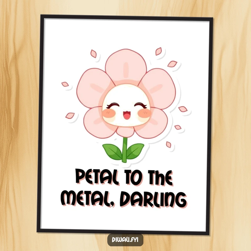 Funny Free Printable Wall Art depicting a blushing flower joyfully showering colorful petals, adding cheer to any room.