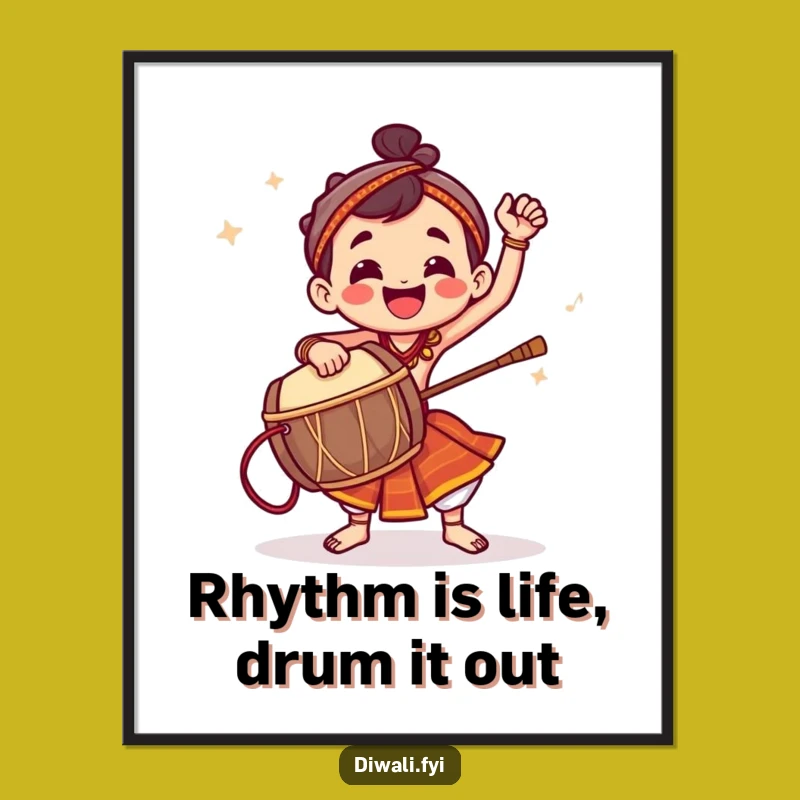 Free Printable Wall Art: Energetic Dhol Drummer, Humorous Downloadable Music Decor