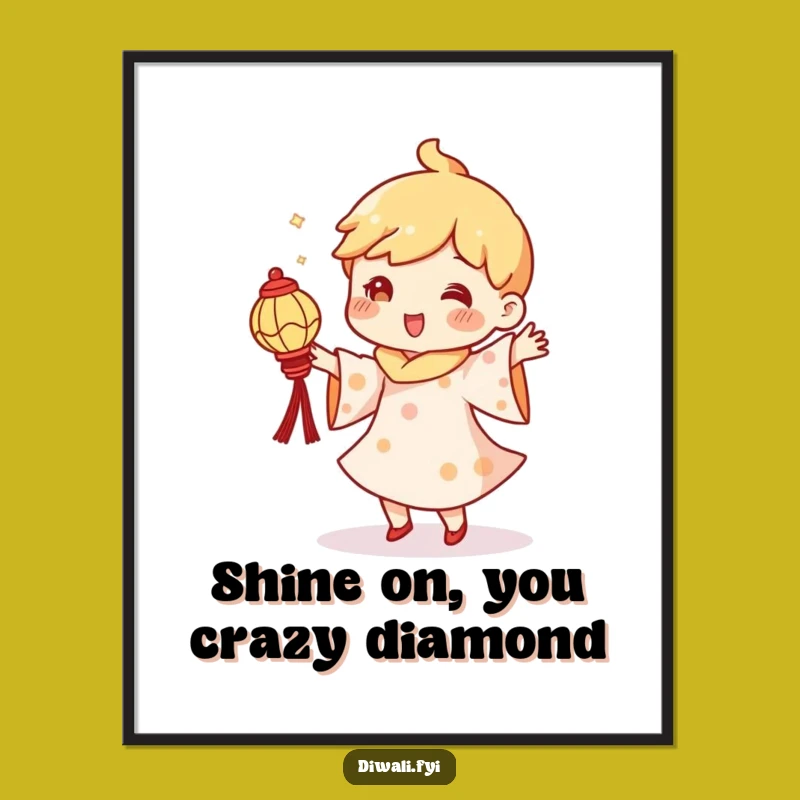 Free Printable Wall Art: Dancing Diya Character, Festive Vibes, Downloadable Humor Decor