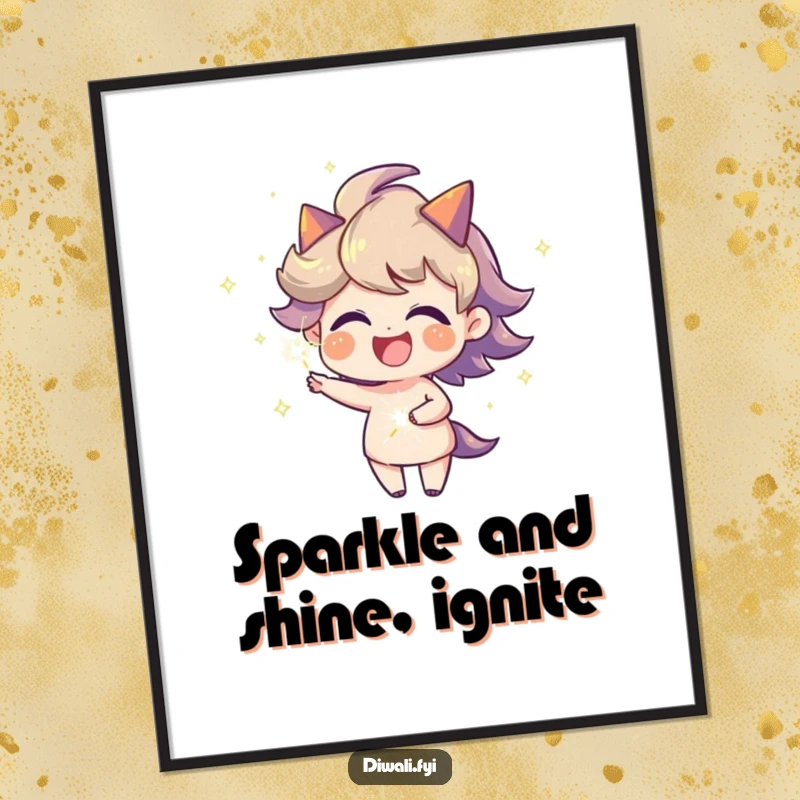 Funny Free Printable Wall Art: A joyful character with a fiery aura spins a sparkler.