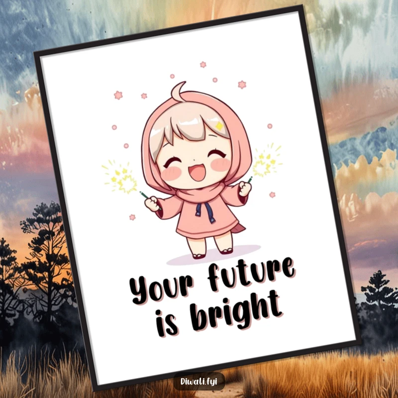 Funny Free Printable Wall Art depicting a character joyfully beaming while holding bright, sparkling sparklers, creating a festive atmosphere.