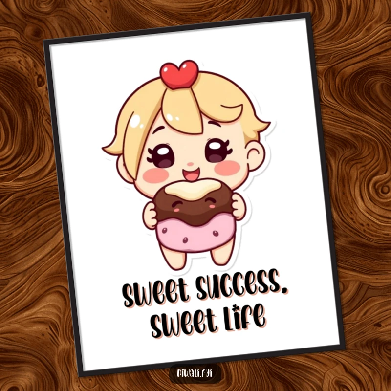 Funny Free Printable wall art depicts a character with a huge, happy smile offering a tempting sweet treat, radiating pure joy and delight.