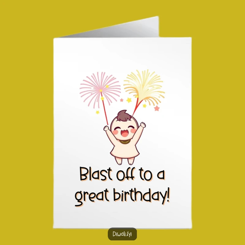 Free Printable Birthday Card: Joyful Firework Character Funny Downloadable Gift