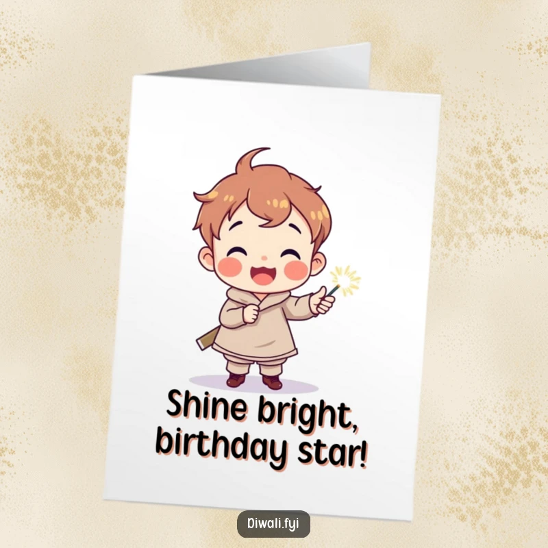 Funny Free Printable Birthday Card featuring a delighted child holding a sparkler torch, symbolizing a bright and happy celebration.