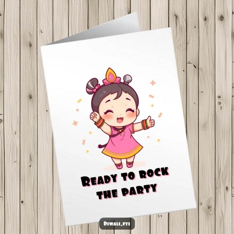 Funny Free Printable birthday card features a small character adorned with festive bangles, striking an adorable and celebratory pose for the occasion.