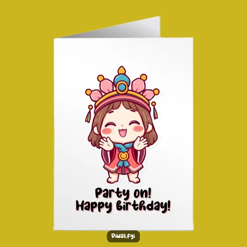 Free Printable Birthday Card: Festive Character Claps Joyfully - Funny Downloadable Gift