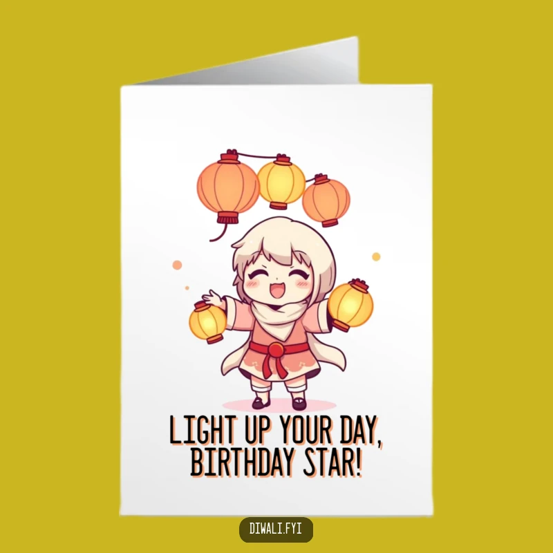 Free Printable Birthday Card: Juggling Lanterns Character, Enchanting Downloadable Gift!