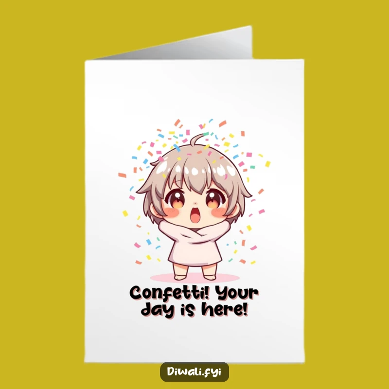 Free Printable Birthday Card: Surprised Confetti Character, Explosive Fun, Downloadable Humorous Gift