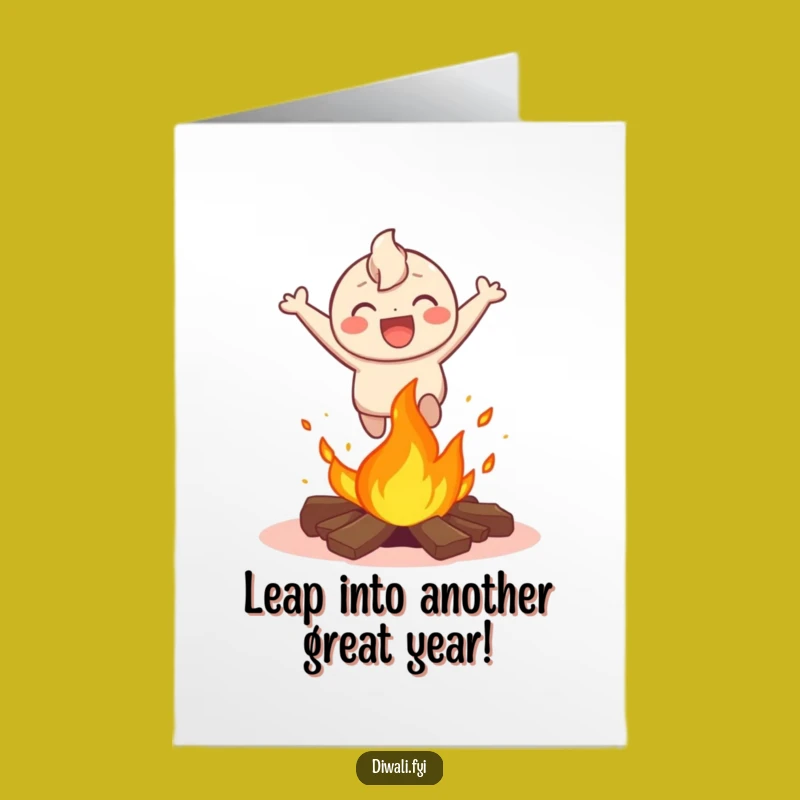 Funny Free Printable Birthday Card: Leaping Character Bonfire Laugh Downloadable Gift