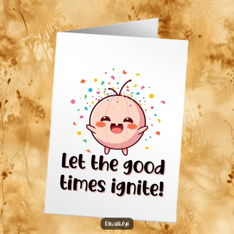 Funny Free Printable Birthday Card: A round firecracker character joyfully bursts with colorful confetti, ready to celebrate.