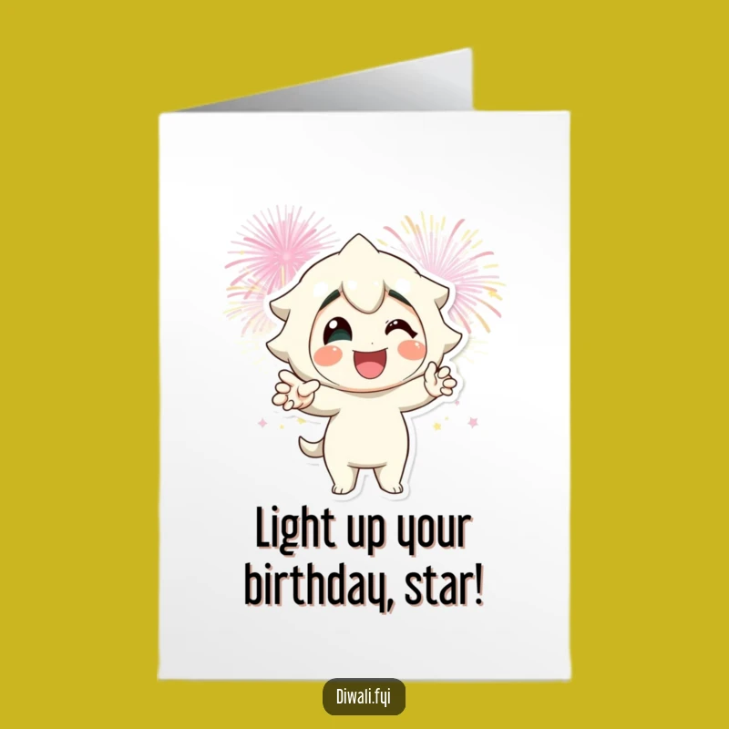 Free Printable Firework Birthday Card: Posing Character Festive Downloadable Gift