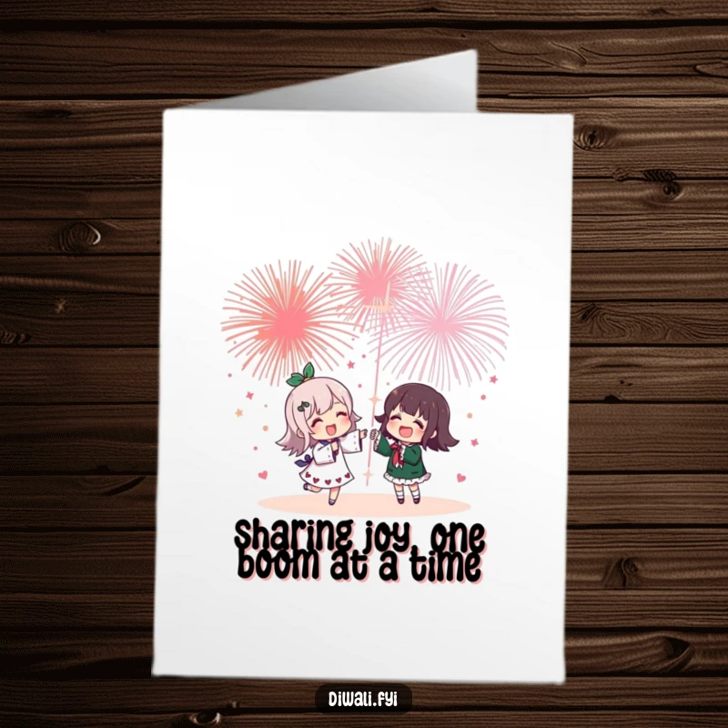 Funny Free Printable Birthday Card: Cheerful character joyfully sharing a vibrant fireworks display with a delighted friend.