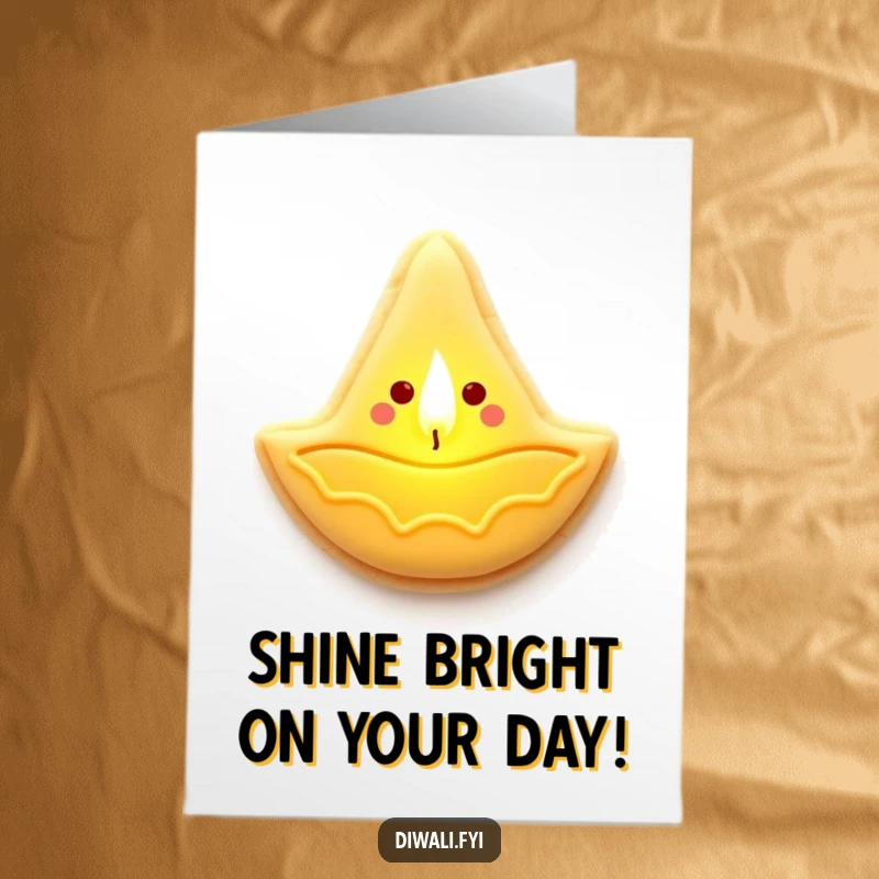 Free Printable Birthday Card: A happy sugar cookie shaped like a diya lamp glows with warm, inviting light for a birthday.