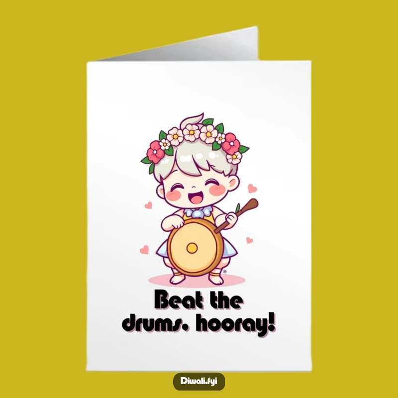 Free Printable Congrats Card: Drumming Garland Character - Festive Downloadable Gift